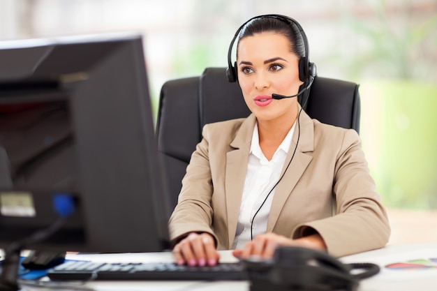 Photo support center operator with headset