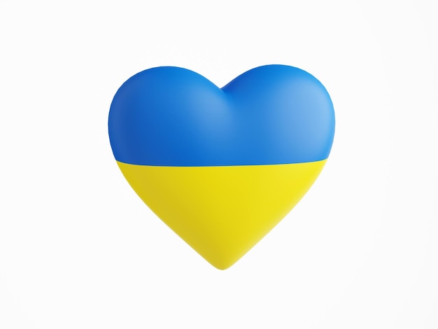 Support Ukraine heart of blue and yellow Ukrainian flag colors 3d render