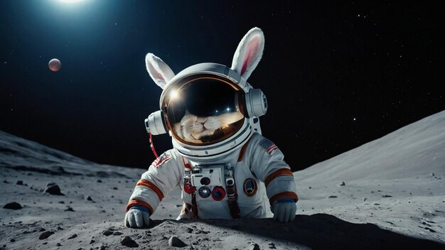 supreme prime lens photo very high details high contrast picture of a rabbit in astronaut outfit in