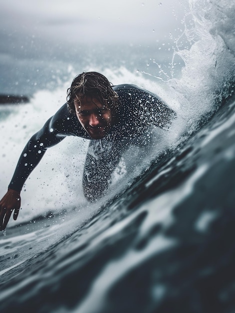 A surf boarder is riding a wave in front of the Sun