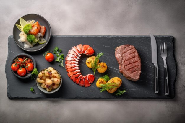 Surf and turf ready to eat in the plate professional advertising food photography