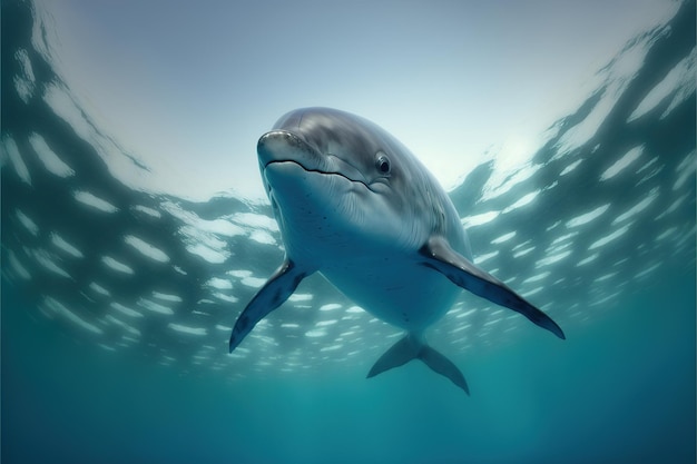 Surface dolphin Dolphin look underwater Generative AI illustration