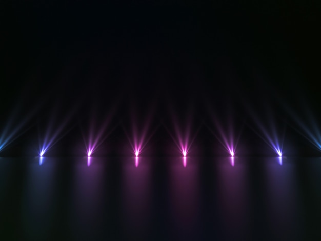 surface of empty dark podium with pink and purple lights. 3d render