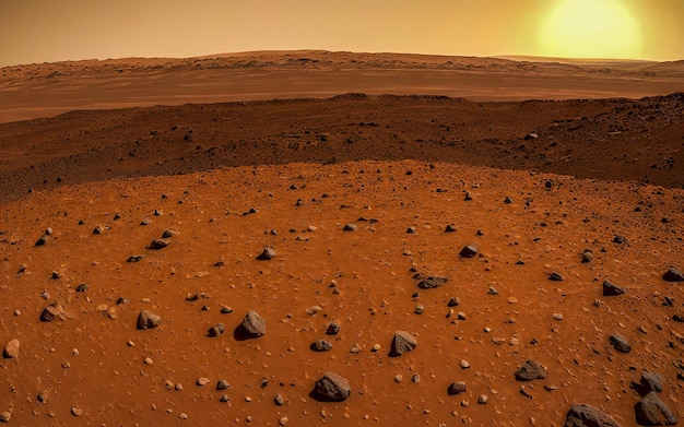 Surface of Mars landscape on planet Mars scenic desert scene on the red planet