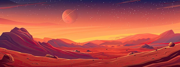 The surface of a Martian planet Cartoon illustration