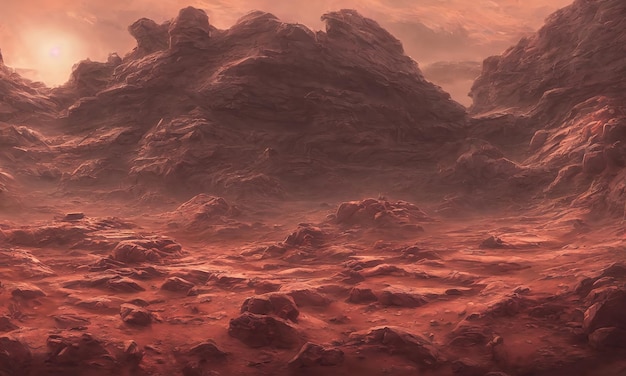 Surface of the planet Mars the Martian lifeless soil Amazing Landscape of the red planet 3d illustration