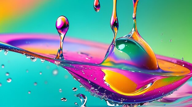 Surface with water drop falling and colorful background