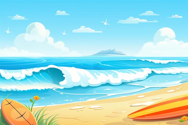 Surfboard and Waves Summer Background Vector