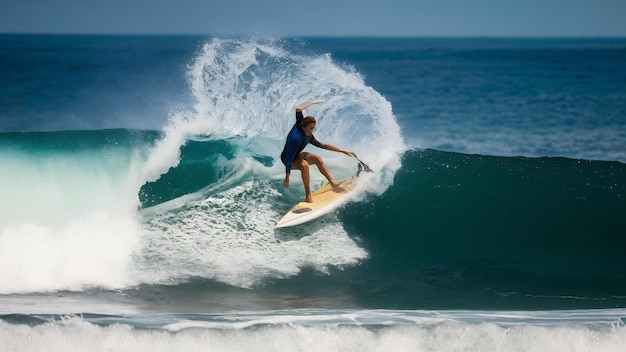 Surfer on a blue wave