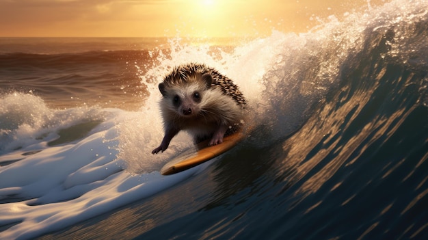 A surfer hedgehog riding the waves