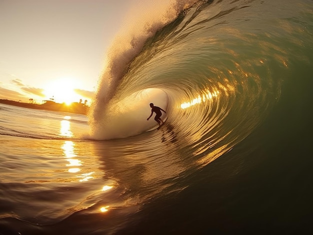 A surfer is riding a wave in the ocean.