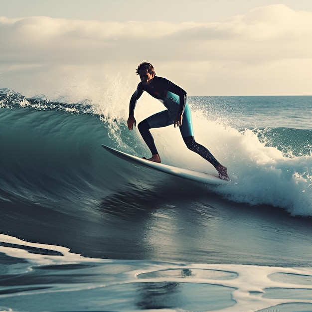 Photo a surfer is riding a wave in the ocean.