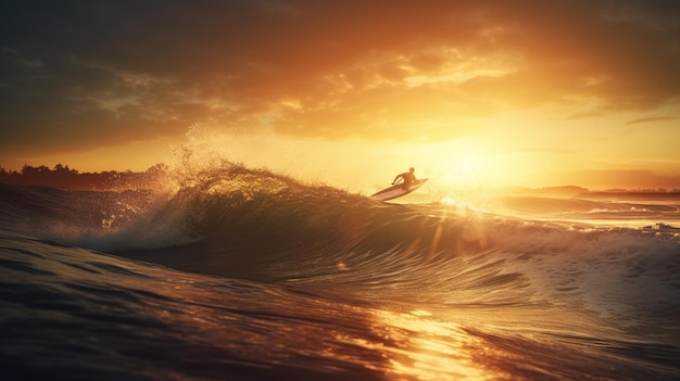 Surfer in the ocean with a surfboard Generative Ai