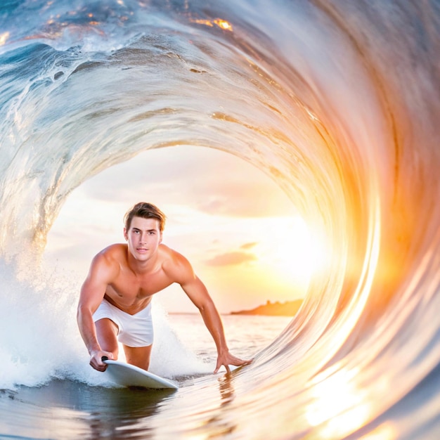 Photo surfer riding massive waves in an epic ocean adventure