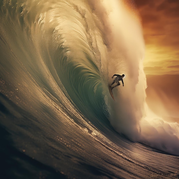 Surfer riding photo realistic illustration generative ai