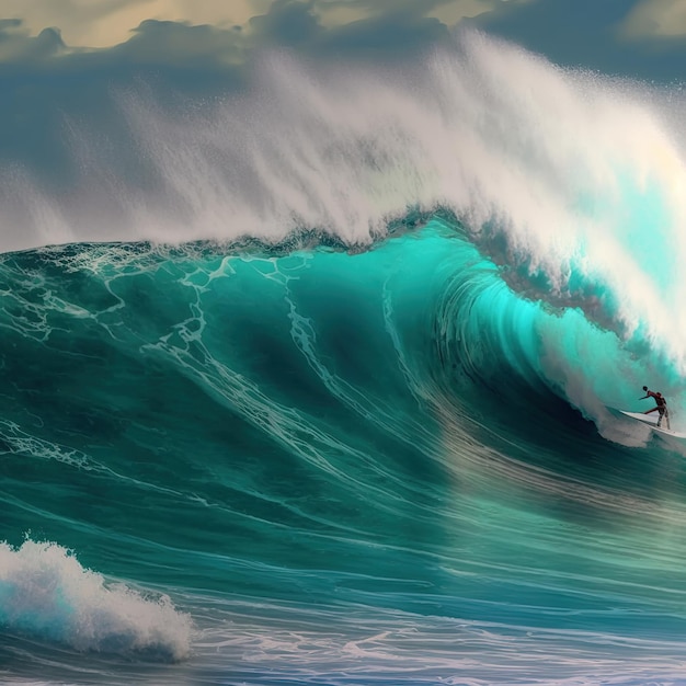 Surfer surfing on wavy sea with splashing water generative AI