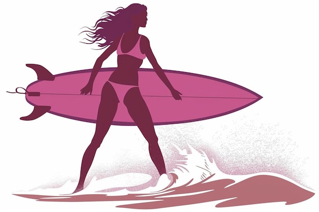 Photo surfer woman in bikini go to surfing