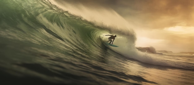 Surfing against the rolling waves in the afternoon