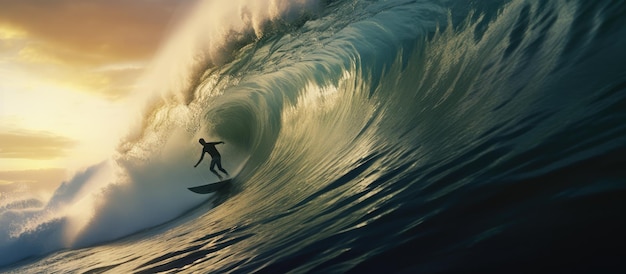 Surfing against the rolling waves in the afternoon