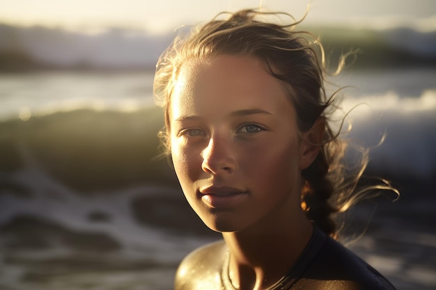 Surfing girl Ocean sport young Generate Ai