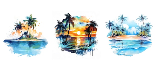 Surfing summer beach t shirt design watercolor ai generated