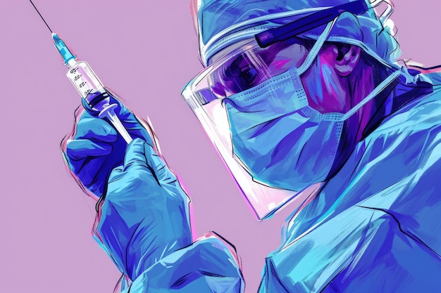 surgeon holds an injection device and takes