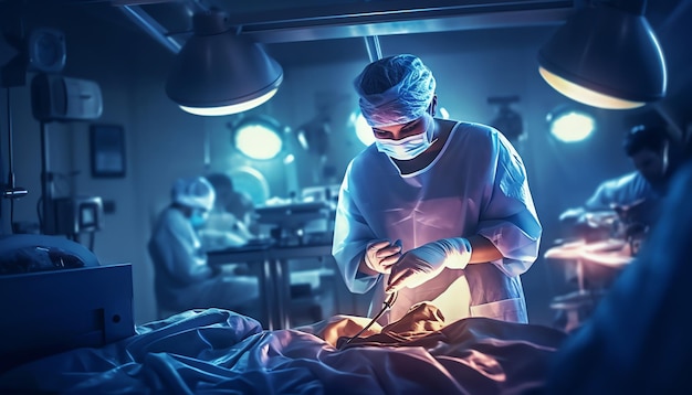 A surgeon in a hospital room with a patient in the background.