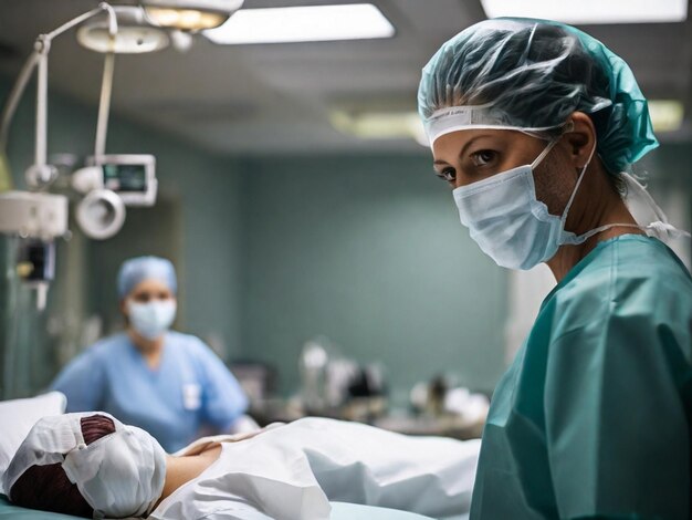 A surgeon in a hospital room