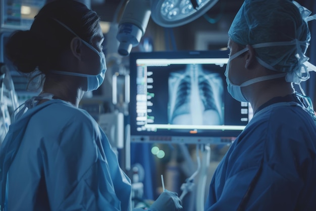 Surgeon and Nurse Review XRay in Operating Room