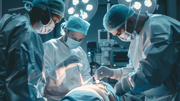 Surgeon and surgical team performing a complex operation in a wellequipped operating room copy spa