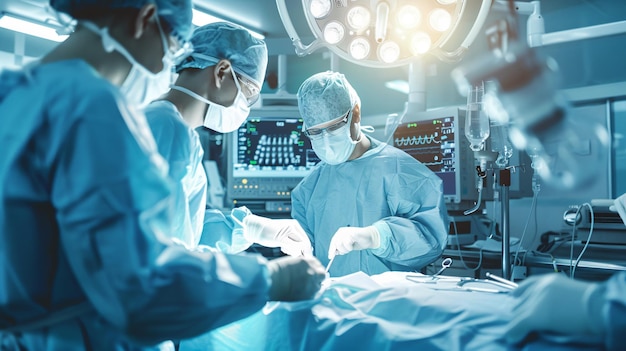 Surgeon and surgical team performing a complex operation in a wellequipped operating room copy spa