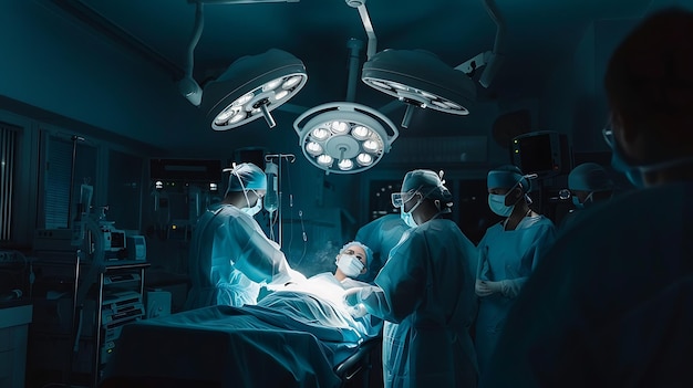 Photo surgeons in modern hospital perform surgery with advanced technology