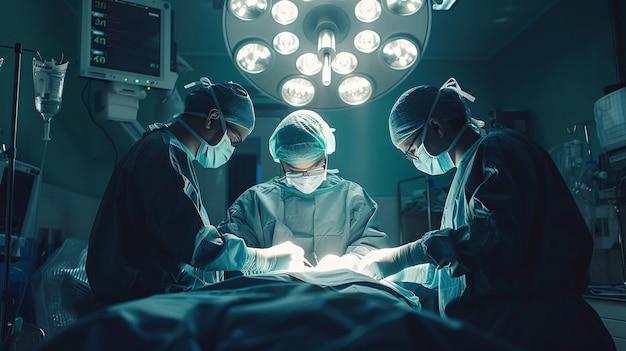 Surgeons in a sterile operating room conducting a critical operation copy space