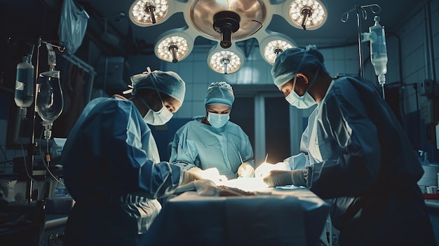 Surgeons in a sterile operating room conducting a critical operation copy space