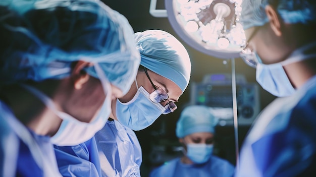 Surgeons in a sterile operating room conducting a critical operation copy space