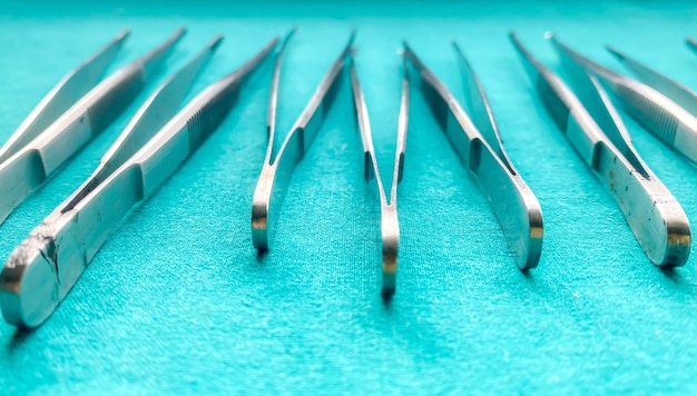 Surgical forcep on tables used for wound dressing in hospitals