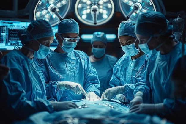 Surgical team working together in an operating room