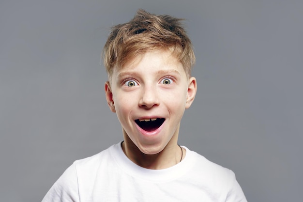 Surprised boy with open mouth and huge eyes