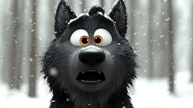 Photo surprised cartoon wolf in a snowy forest