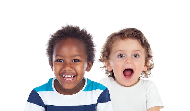 Surprised children isolated on a white background