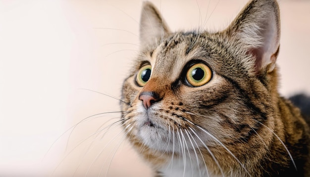 The surprised face of a cute tabby cat with different emotions