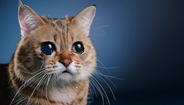 The surprised face of a cute tabby cat with different emotions