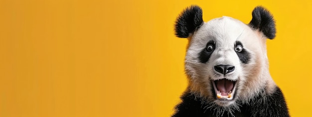 Surprised Giant Panda Bear on a yellow background Perfect for wildlife conservation and animal themes