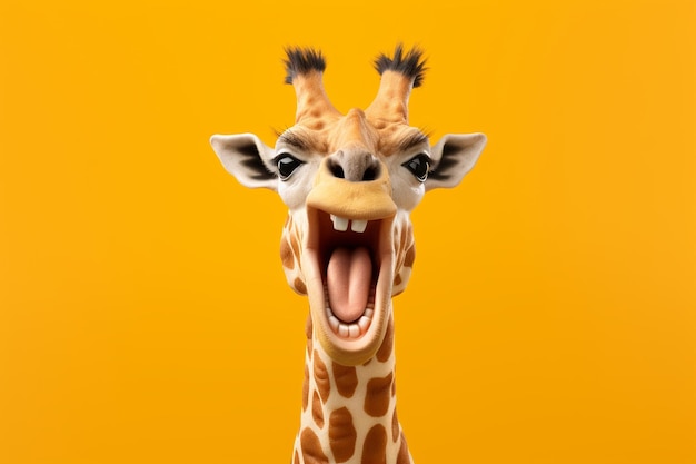 Surprised giraffe isolated on colorful background