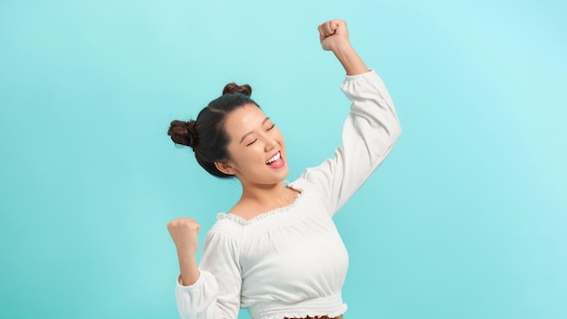 Surprised happy beautiful woman looking sideways in excitement Isolated on white background