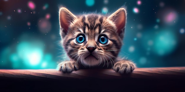 Surprised Kitten with Shining Blue Eyes Generative AI