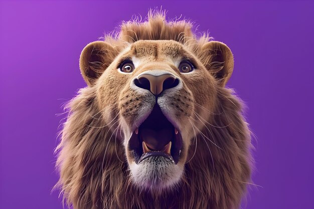 Surprised Lion Face Funny and Cinematic Product Shot on Vibrant Purple Backdrop