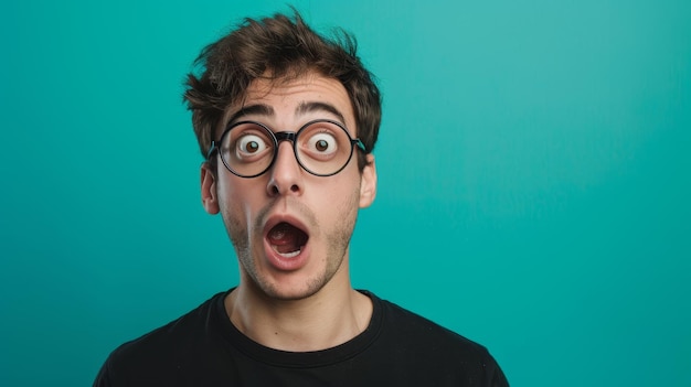 Photo the surprised man in glasses