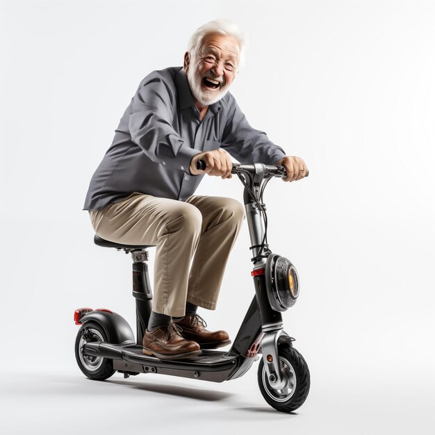 Surprised Older Man Riding a Scooter Generative AI Photo on White Background