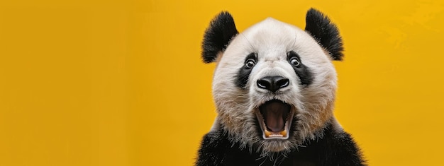 Surprised Panda Bear on Yellow Background Funny Animal Expression